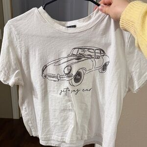 White Graphic Tee with Car Design